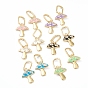 Latón micro pave pendientes de aro huggie zirconia cúbica transparente, con esmalte, seta, dorado