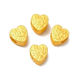 Rack Plating Alloy European Beads, Large Hole Beads, Heart with Word Love