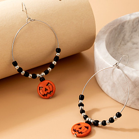 Round Pumpkin Head Geometric Punk Earrings for Halloween with Harajuku Hip-hop Style Beads
