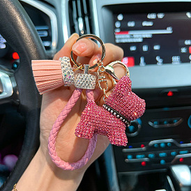 Adorable Diamond French Bulldog Keychain with Tassel for Fashionable Girls - Creative and Exquisite Bag Charm