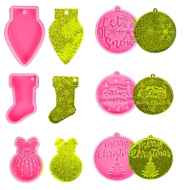 DIY Christmas Theme Pendant Silicone Molds, Resin Casting Molds, for UV Resin, Epoxy Resin Jewelry Making