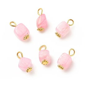 Natural Agate Cube Charms with Golden Tone Iron Loops, Dyed & Heated