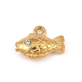 304 breloques en acier inoxydable avec strass en cristal, charmes de poissons