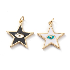 Colgantes de circonita cúbica negra micro pavé de latón bañado en oro 18 k real, con esmalte, larga duración plateado, con anillos de salto, estrella con el ojo