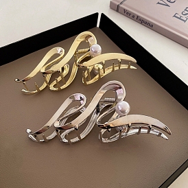 Snake Shape Alloy Large Claw Hair Clips, with Plastic Imitation Pearl, for Woman Thick Hair