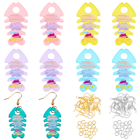 Olycraft Fishbone Dangle Earrings DIY Making Kits, Including Translucent Acrylic Pendants, Brass Earring Hooks and Iron Jump Rings