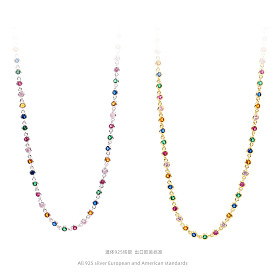 Fashionable Colorful Zirconia Collarbone Chain with S925 Silver, Hip-hop Trendy and High-end Necklace