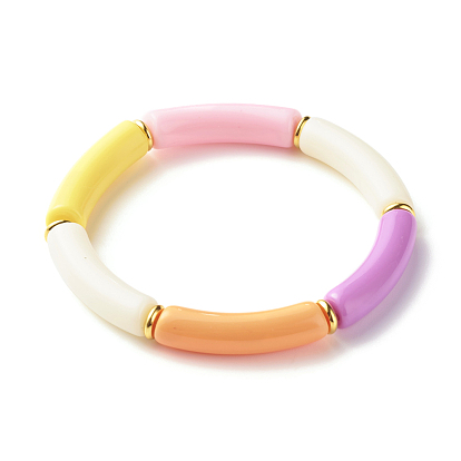 Candy Color Acrylic Curved Tube Beads Stretch Bracelet for Girl Women