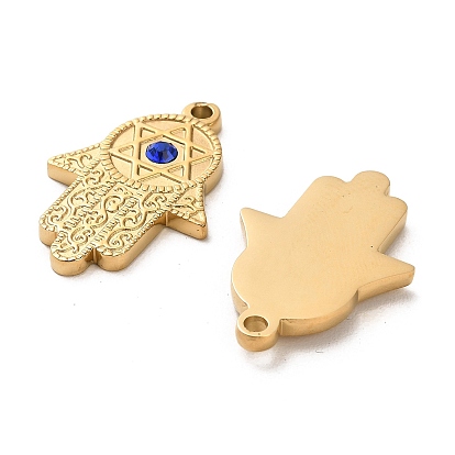 304 Stainless Steel Pendants, with Sapphire Rhinestone, Hamsa Hand with Star of David Charms