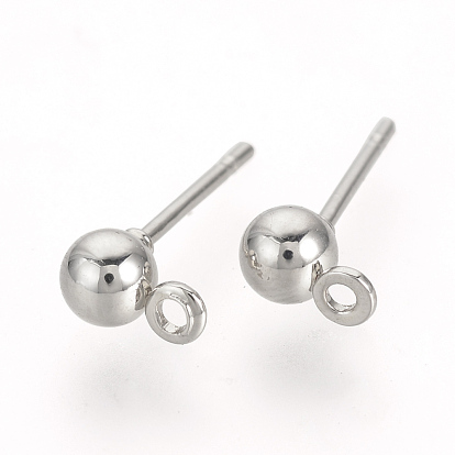 Iron Ball Stud Earring Findings, with Loop, Nickel Free