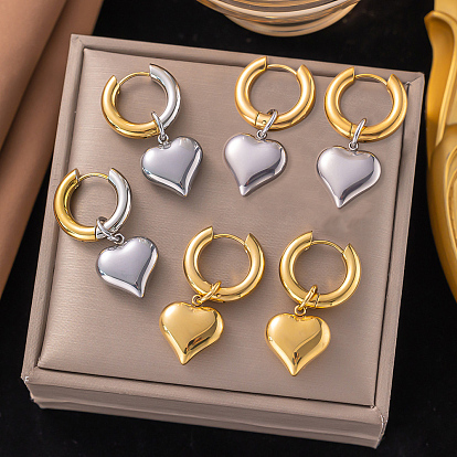 304 двухцветные серьги-кольца в форме сердца из нержавеющей стали