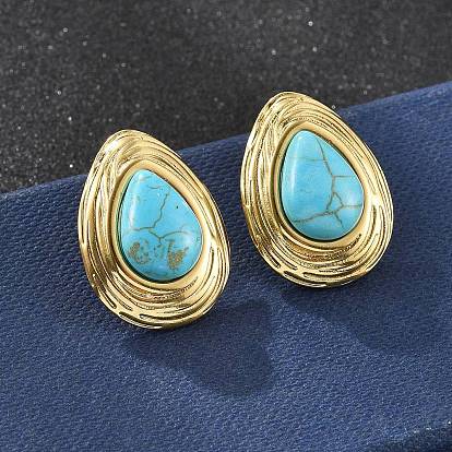 201 серьги-гвоздики-капли из нержавеющей стали, с 304 штифтов из нержавеющей стали, с синтетическими бирюзовый, ионное покрытие (ip)