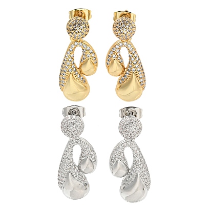 Серьги-гвоздики из латуни с каплевидным паве и прозрачным фианитом