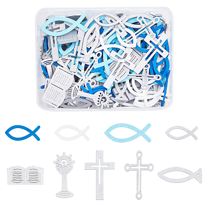 180Pcs 9 Style Poplar Wood Decorations, Juses Fish & Cross & Trophy & Book