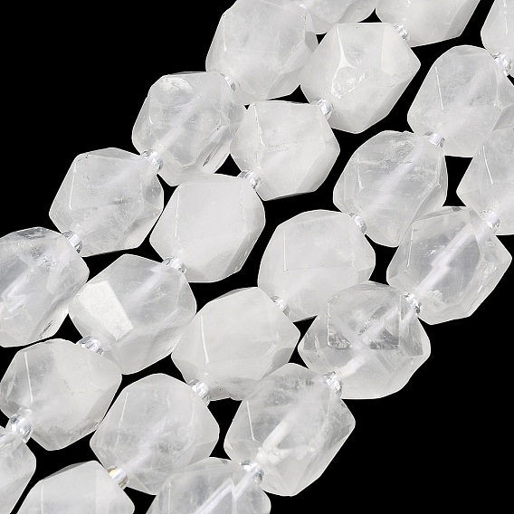 Natural Quartz Crystal Beads Strands, Rock Crystal, Nuggets, Faceted, with Seed Beads