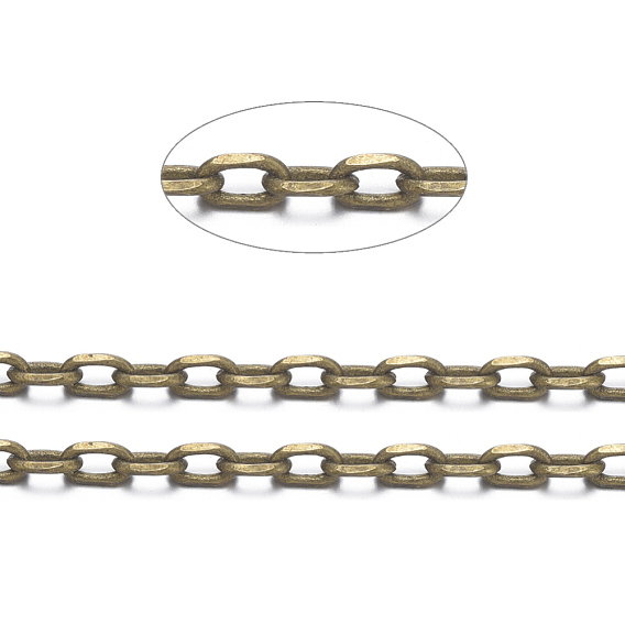 Brass Cable Chains, Diamond Cut Chains, Unwelded, Faceted, with Spool, Oval, Cadmium Free & Lead Free