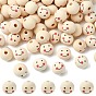 Природных шарики древесины, бусины с большим отверстием, круглые с улыбкой лицом