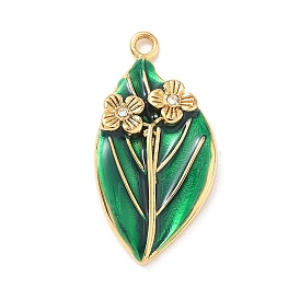 304 подвески из прозрачного кубического циркония из нержавеющей стали, с зеленой эмалью, листьев и цветов прелести