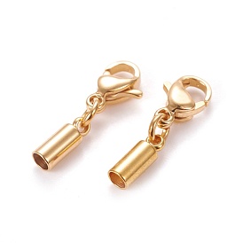 304 Stainless Steel Lobster Claw Clasps, with Cord Ends, Column