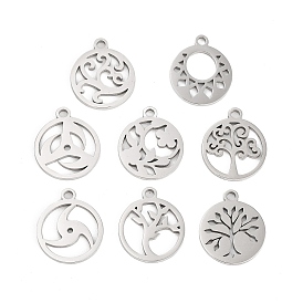 316 Surgical Stainless Steel Charms, Laser Cut, Flat Round Charm, Stainless Steel Color