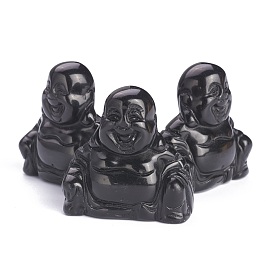 Natural Black Obsidian Display Decorations, Buddhist Theme, No Hole/Undrilled, 3D Buddha