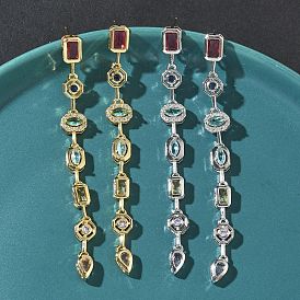 Серьги-гвоздики с подвесками из кубического циркония с прямоугольной каплевидной формой и микропаве из латуни, стойки покрытие, долговечный, без кадмия и без свинца