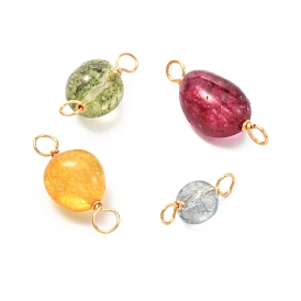 Natural Quartz Links Connectors, with Real 18K Gold Plated Eco-Friendly Copper Wire, Nuggets