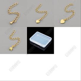 20 piezas 4 estilos extremos de latón con cadenas, real 18 k chapado en oro