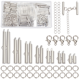 140 piezas 7 estilos deslizamiento de hierro en tubos de cierre de extremo, 70 Uds cierres de garra de langosta de aleación de zinc, 70extensor de cadena de hierro de 1 pieza, 350 anillos de salto abiertos de hierro de las PC