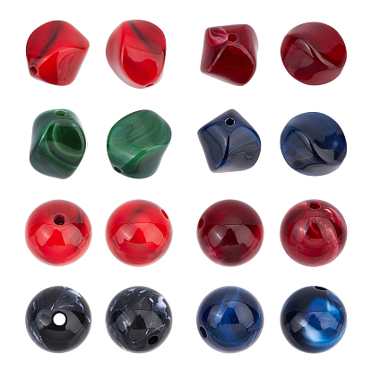 72Pcs 2 Style Imitation Gemstone Acrylic Beads, Round & Nuggets