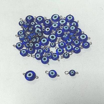 60pcs 3 styles breloques connecteurs en verre soufflé faites à la main, liens mauvais œil