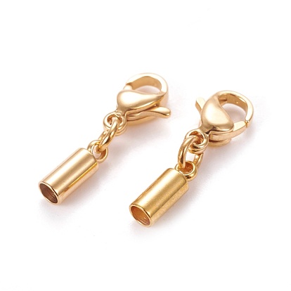 304 Stainless Steel Lobster Claw Clasps, with Cord Ends, Column
