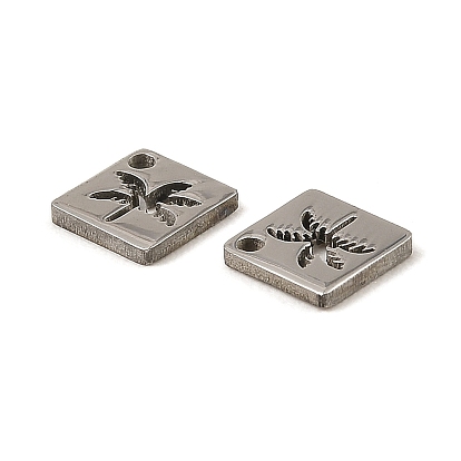 304 Stainless Steel Charms, Square with Coconut Tree Charm