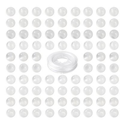 100Pcs 8mm Natural White Moonstone Beads, with 10m Elastic Crystal Thread, for DIY Stretch Bracelets Making Kits