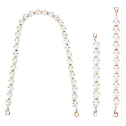 3Pcs 3 Style ABS Imitation Pearl Beads Bag Strap, with Alloy Rhinestone Spacer Beads & Alloy Lobster Clasps, for Bag Replacement Accessories