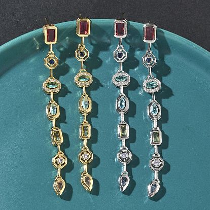 Серьги-гвоздики с подвесками из кубического циркония с прямоугольной каплевидной формой и микропаве из латуни, стойки покрытие, долговечный, без кадмия и без свинца