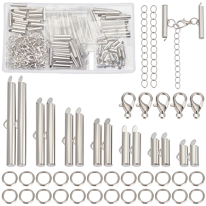 140 piezas 7 estilos deslizamiento de hierro en tubos de cierre de extremo, 70 Uds cierres de garra de langosta de aleación de zinc, 70extensor de cadena de hierro de 1 pieza, 350 anillos de salto abiertos de hierro de las PC
