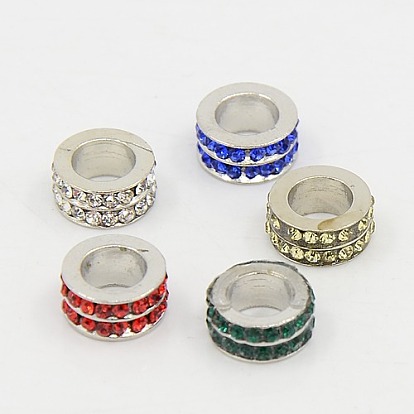 Large Hole Beads, European Brass Rhinestone Beads, Rondelle, Platinum