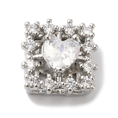 Латунь с прозрачными бусинами из циркония, без кадмия, без никеля и без свинца, квадрат с сердца шаблона