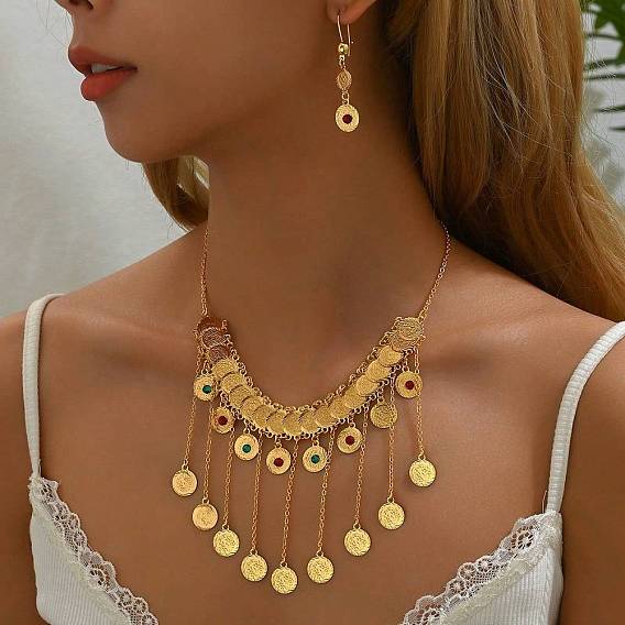 Fashion Elegant Brass Tassel Coin Necklace and Earring Set for Women