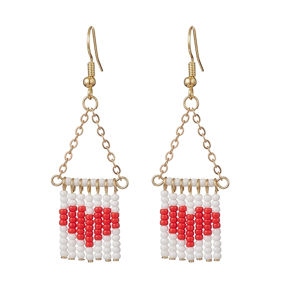 Серьги-сердечки из стеклянных бусин ручной работы, золотые