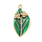 304 Stainless Steel Micro Pave Clear Cubic Zirconia Pendants, with Green Enamel, Leaf and Flower Charms