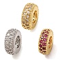 Brass Pave Cubic Zirconia European Beads, Large Hole Beads, Flat Round