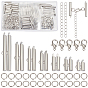 140Pcs 7 Styles Iron Slide On End Clasp Tubes, 70Pcs Zinc Alloy Lobster Claw Clasps, 70Pcs Iron Chain Extender, 350Pcs Iron Open Jump Rings