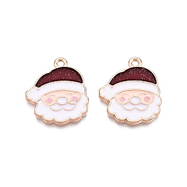 Christmas Theme Rack Plating Alloy Enamel Pendants, Cadmium Free & Lead Free, Light Gold, Santa Claus Charm