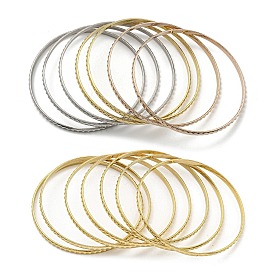 7Pcs Vacuum Plating 202 Stainless Steel Bangle Sets, Stackable Textured Bangles for Women