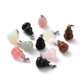 Natural & Synthetic Gemstone Pendants, with Brass Loops and Snap on Bails, Long-Lasting Plated, Platinum, Gourd/Calabash