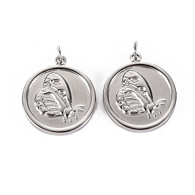 304 подвески из нержавеющей стали, с прыжковых колец, плоские круглые с бабочкой