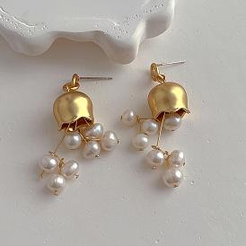 Simple niche design freshwater pearl tassel earrings female s925 silver needle high-end all-match earrings