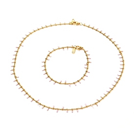 304 ensemble de colliers et de bracelets à chaîne gourmette en acier inoxydable émaillé, avec des pattes de chaîne, anneaux de saut et fermoirs à pince de homard, rose